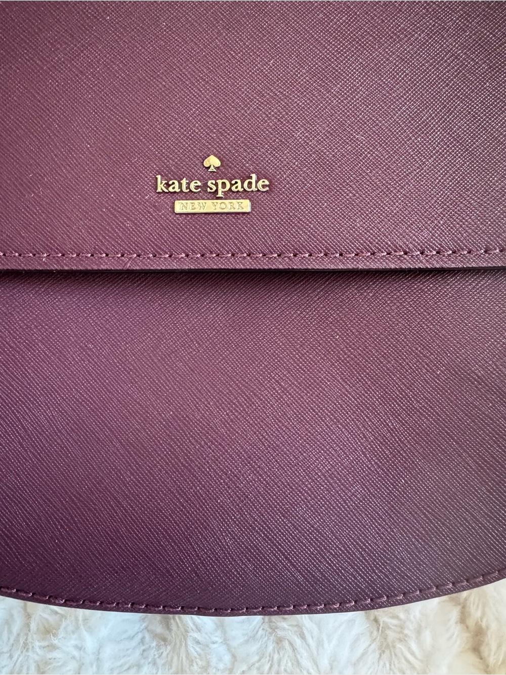 kate spade Plum Saffiano Crossbody Saddle Bag with Gold Hardware - Picture 2 of 6